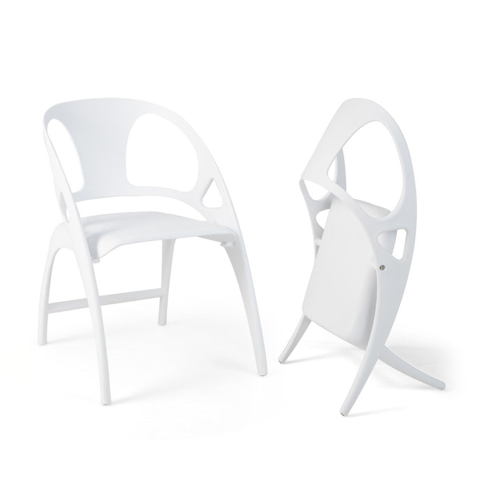 2-Piece Folding Chair Set - Backrest and Armrest Features, White Finish - Space Saving Solution for Extra Seating Needs