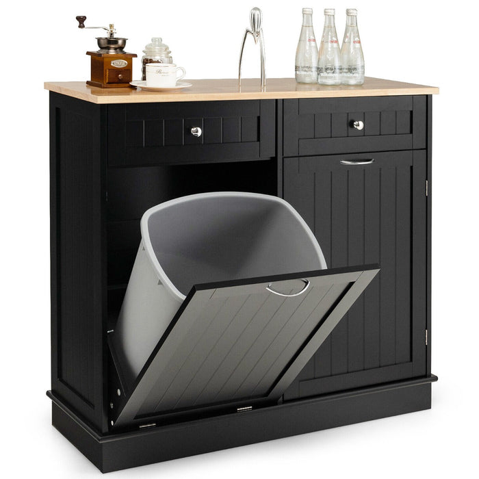 Kitchen Interiors - Tilt-Out Trash Cabinet with Dual Drawers & Adjustable Shelvings in Black - Ideal for Streamlining Kitchen Waste Management