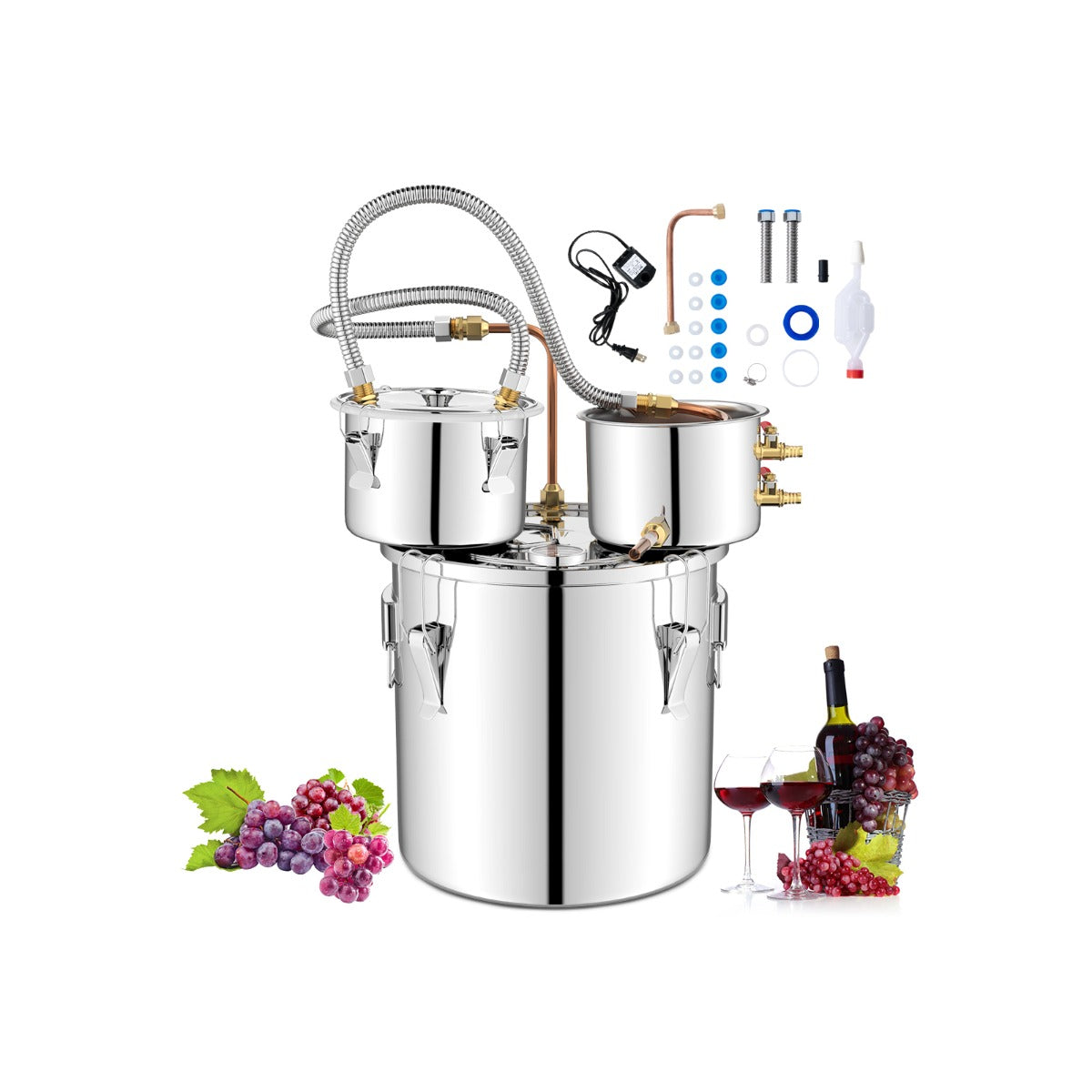 Stainless Steel 5 Gallon Water Alcohol Distiller - Integrated Thermometer, Durable Construction - Perfect for Home Brewing Enthusiasts