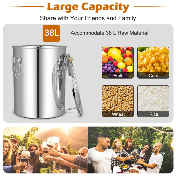 Stainless Steel 5 Gallon Water Alcohol Distiller - Integrated Thermometer, Durable Construction - Perfect for Home Brewing Enthusiasts