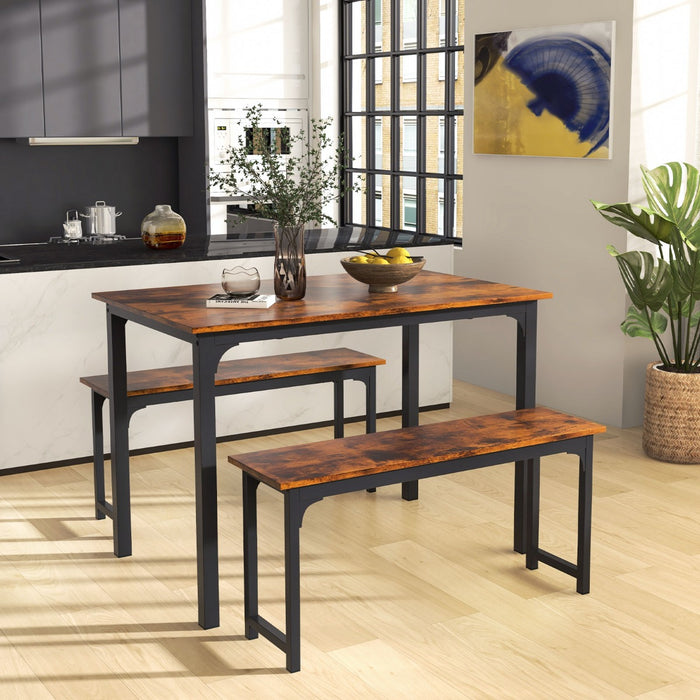 Space-Saving Breakfast Table Set - 3 Piece Dining Set with 2 Benches in Coffee - Ideal for Compact Dining Areas