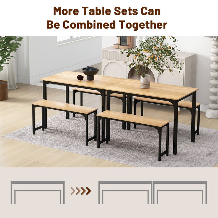 Space-Saving Breakfast Table Set - 3 Piece Dining Set with 2 Benches in Coffee - Ideal for Compact Dining Areas