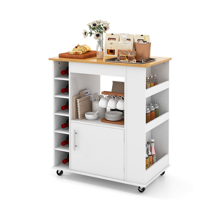 Kitchen Island on Wheels - Rolling Storage Cart with Towel Rack in White - Ideal for Space Saving and Organization