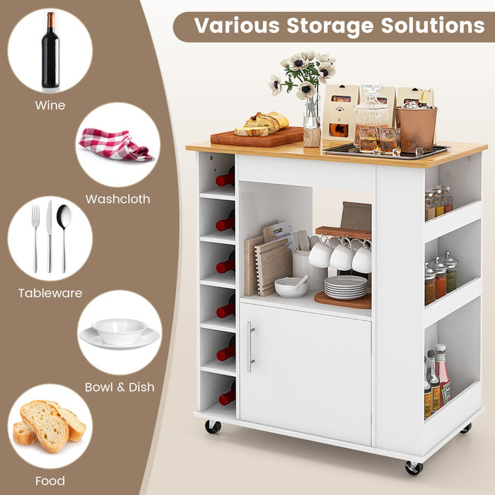 Kitchen Island on Wheels - Rolling Storage Cart with Towel Rack in White - Ideal for Space Saving and Organization