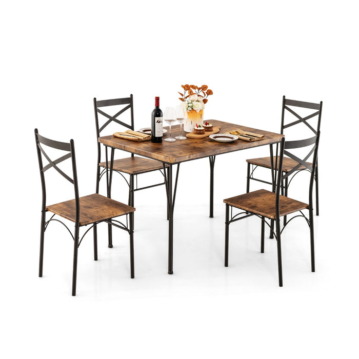 5-Piece Dining Ensemble - Industrial Style Grey Dinner Table with Sturdy Metal Frame - Ideal for Casual Dining Rooms and Kitchens