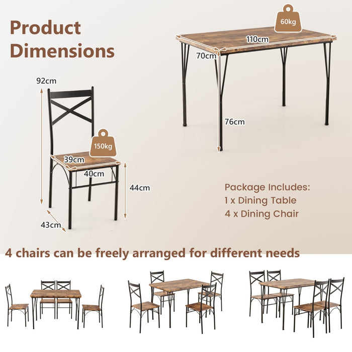 5-Piece Dining Ensemble - Industrial Style Grey Dinner Table with Sturdy Metal Frame - Ideal for Casual Dining Rooms and Kitchens