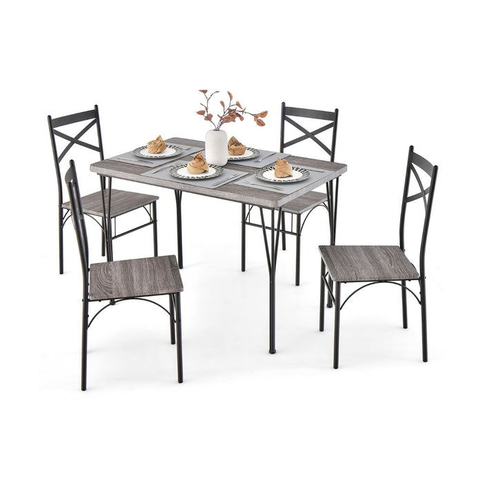 5-Piece Dining Ensemble - Industrial Style Grey Dinner Table with Sturdy Metal Frame - Ideal for Casual Dining Rooms and Kitchens