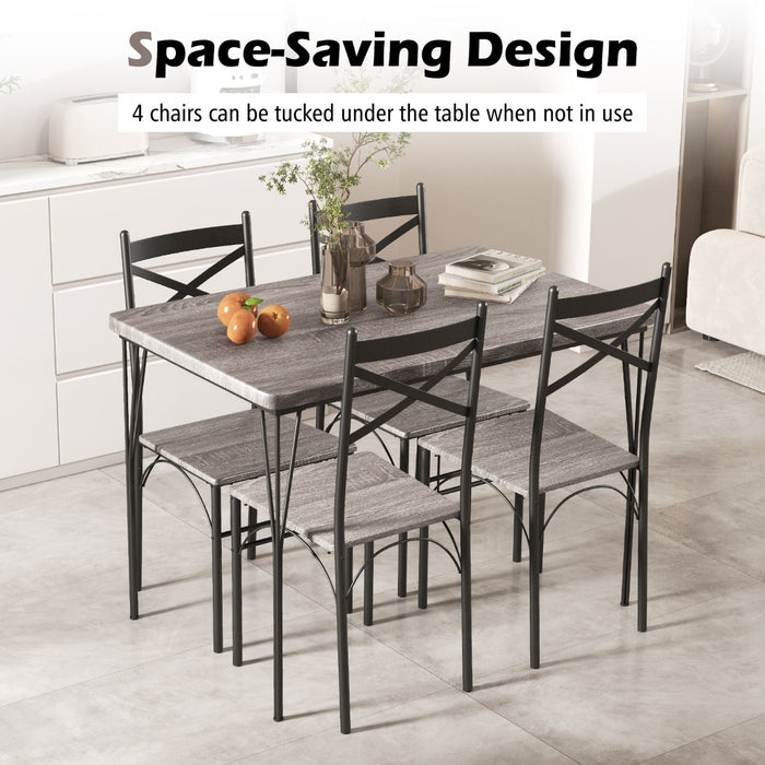 5-Piece Dining Ensemble - Industrial Style Grey Dinner Table with Sturdy Metal Frame - Ideal for Casual Dining Rooms and Kitchens