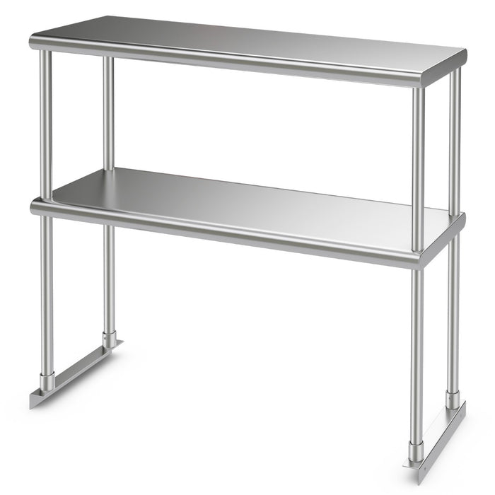 Stainless Steel Overshelf, 36 Inch - Adjustable Lower Shelf & Work Table Features - Ideal for Commercial Kitchen Organization