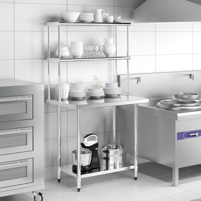 Stainless Steel Overshelf, 36 Inch - Adjustable Lower Shelf & Work Table Features - Ideal for Commercial Kitchen Organization