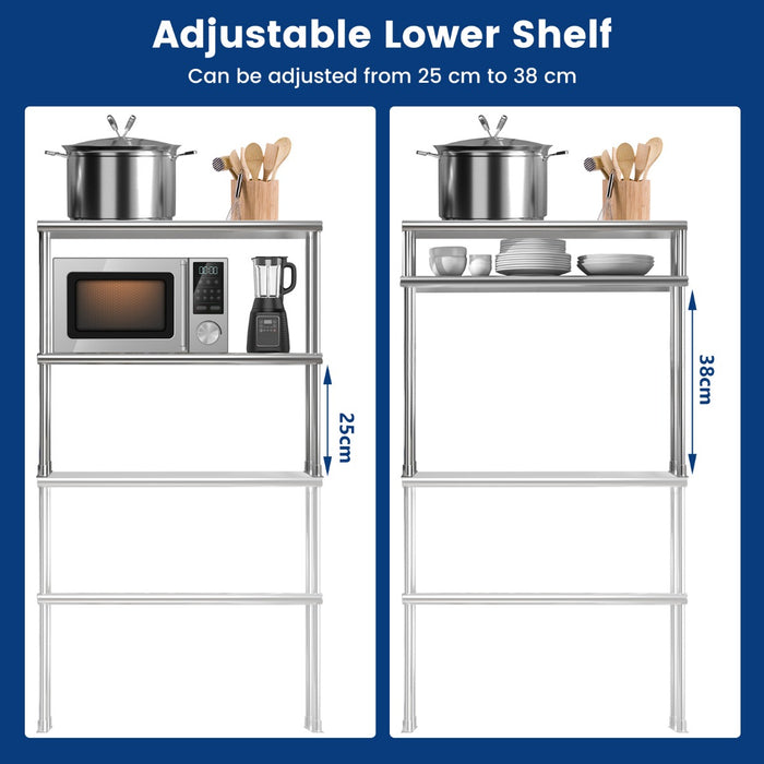 Stainless Steel Overshelf, 36 Inch - Adjustable Lower Shelf & Work Table Features - Ideal for Commercial Kitchen Organization