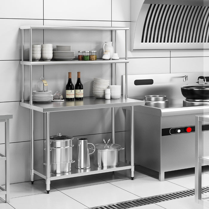Stainless Steel Double Tier Overshelf - Adjustable Lower Shelf for Commercial Kitchen Storage - Ideal for Restaurant Efficiency and Space Optimization