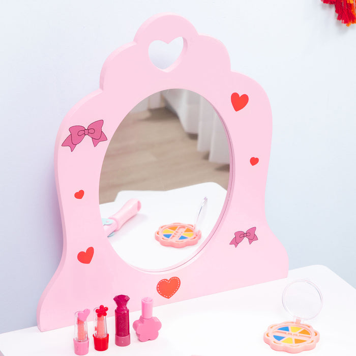 Princess Bedroom Set for Kids - 5PCs: Includes Bed, Toy Box Bench, Storage, Dressing Table & Stool - Ideal for Ages 3-6, Pink Decor
