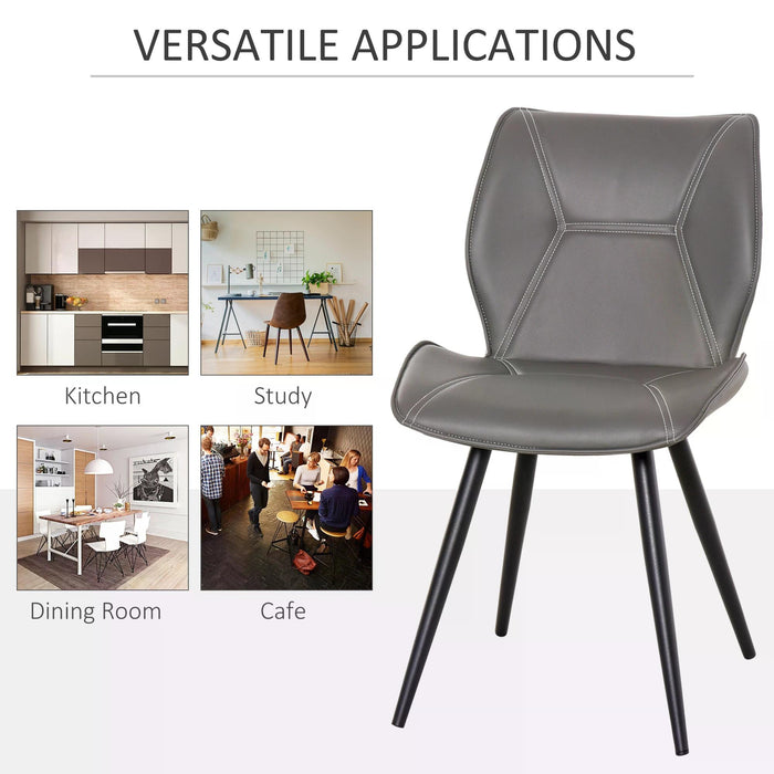 Contrast Stitched PU Leather Dining Chairs - Set of 2 Racing-Style Seats with Steel Legs and Ergonomic Padding - Stylish and Comfortable Home Gray Accent Chairs