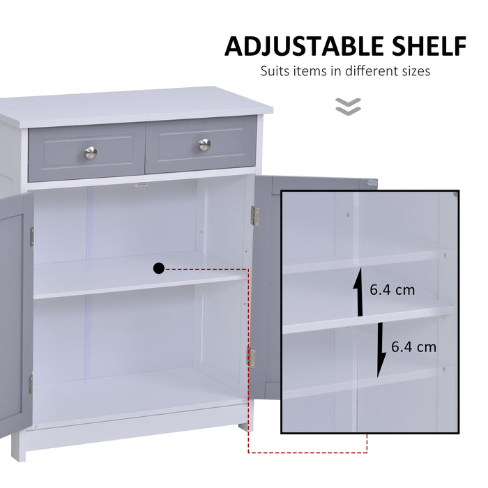 Free-Standing Bathroom Storage Cabinet - 2 Drawers, Adjustable Shelf, Metal Handles, 75x60 cm in Grey and White - Ideal for Organizing Bathroom Essentials