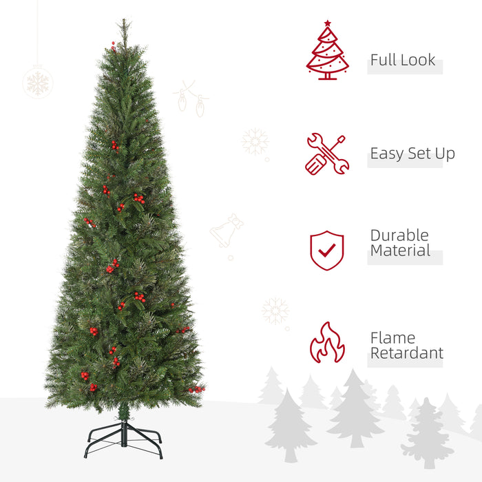 Slim Artificial Christmas Tree with Lifelike Foliage - Red Berry Accents & Hassle-Free Auto Open Design - Perfect for Festive Holiday Decor