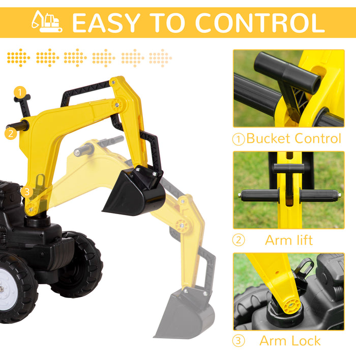 Pedal-Powered Excavator Ride-On - Construction Pretend Play Vehicle with Working Horn - Ideal for Kids & Toddlers Outdoor Fun
