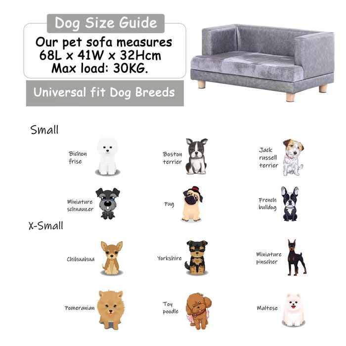 Elevated Grey PU Leather Dog Sofa Bed - Comfortable and Stylish Pet Furniture - Ideal for Supporting Joint Health in Dogs
