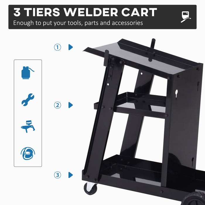 Welder Trolley Cart with Safety Chain - Durable Garage Cart for Gas Bottles, Equipped with Wheels - Black, Portable Organizer for Welding Professionals