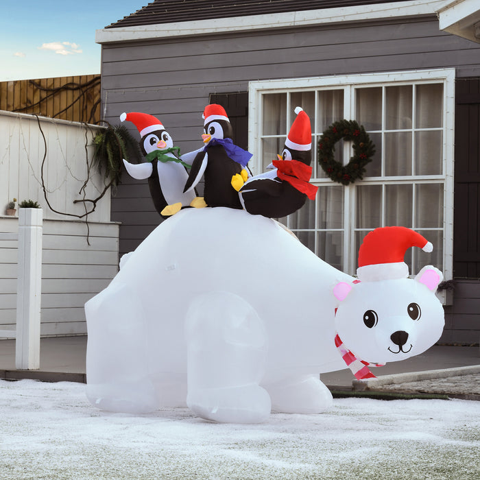 Giant 5ft LED-Lit Christmas Inflatable Display - Polar Bear with Penguins Outdoor Holiday Decor - Festive Garden Lawn Party Centerpiece for Seasonal Cheer