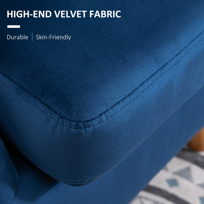 Velvet Fabric Accent Chair - Single Sofa Armchair with Solid Wood Legs for Home Living Room - Upholstered Side Chair in Elegant Blue