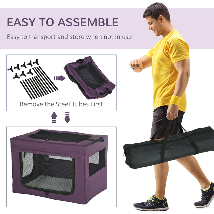 Foldable Pet Carrier for Miniature Dogs and Cats - Spacious 60x42x42cm Lightweight Portable Dog Bag, Purple - Ideal for Travel and Pet Comfort