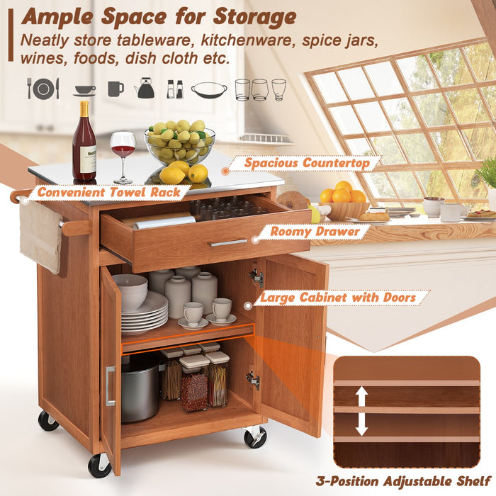 Stainless Steel Kitchen Cart - Featuring Adjustable 3-Position Shelf and Durable Countertop - Ideal for Kitchen Organization and Storage