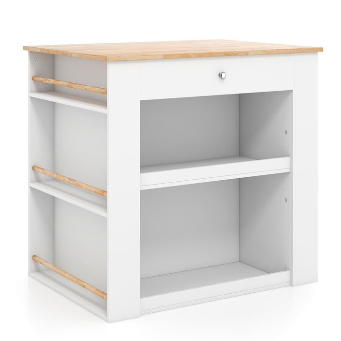 White Kitchen Island - Equipped with Ample Storage Space - Ideal for Kitchens Lacking Counter and Storage Space
