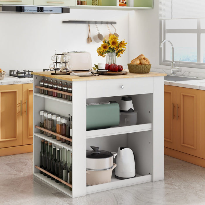 White Kitchen Island - Equipped with Ample Storage Space - Ideal for Kitchens Lacking Counter and Storage Space