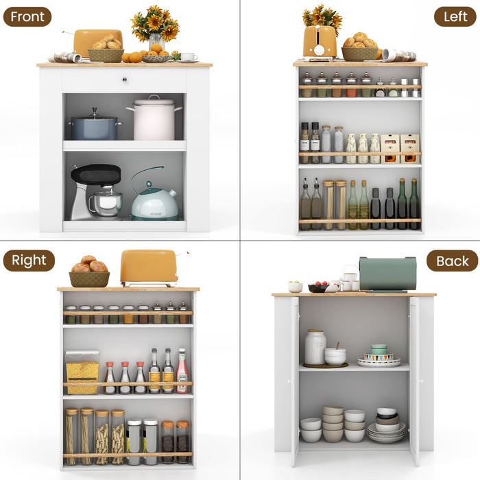 White Kitchen Island - Equipped with Ample Storage Space - Ideal for Kitchens Lacking Counter and Storage Space