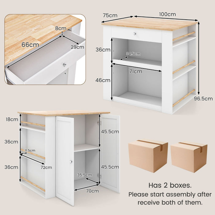 White Kitchen Island - Equipped with Ample Storage Space - Ideal for Kitchens Lacking Counter and Storage Space