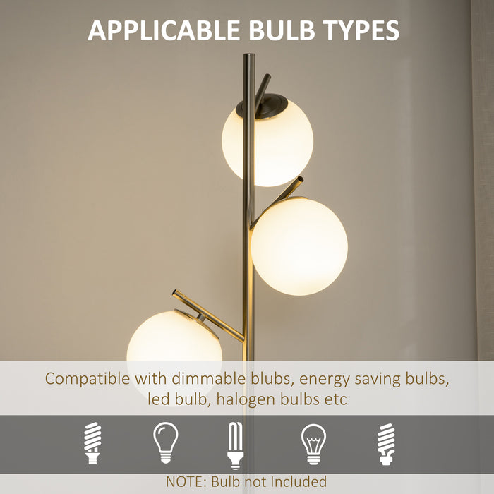Modern Globe-Shade Tree Floor Lamp - 3-Light Standing Fixture with Steel Base for Living Room and Bedroom - Contemporary Lighting Without Bulb, Silver Finish