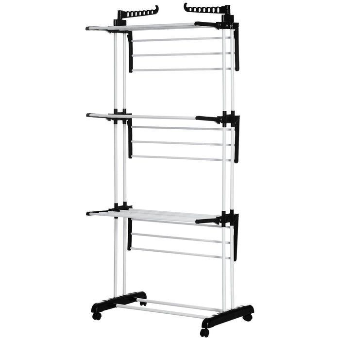 4-Tier Foldable Laundry Drying Rack - Steel Garment Organizer with Wheels, Indoor/Outdoor Compatibility - Space-Saving Solution for Clothing Management