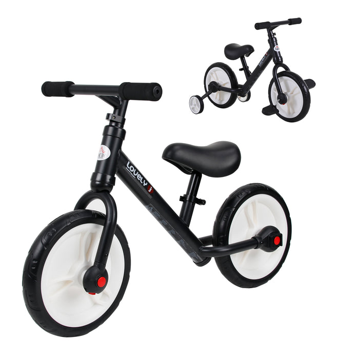 PP Toddlers - Black Balance Bike with Removable Stabilisers for Easy Learning - Ideal First Bicycle for Young Children