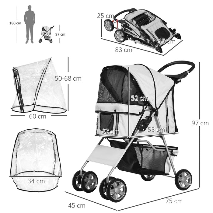 Folding Dog Stroller with Weather-Resistant Canopy - Designed for Miniature Breeds with Cup Holder and Undercarriage Basket - Safe, Reflective Travel Solution for Small Pets