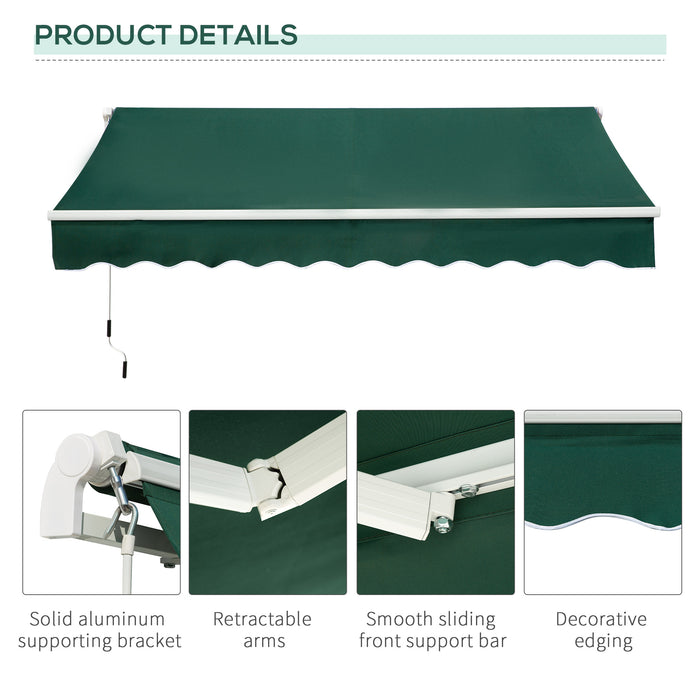 Patio Awning Canopy Shelter - Lightweight Aluminum Frame with Hand Crank, UV Blocking Garden Sun Shade - Ideal for Outdoor Leisure and Protection, 3x2m in Green