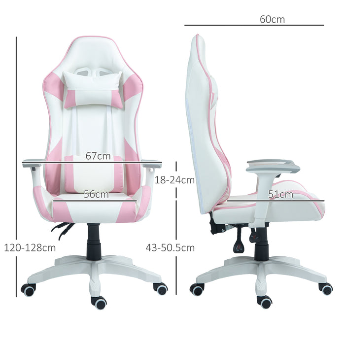 Ergonomic Racing Gaming Chair - Faux Leather with Lumbar & Headrest Support, 3D Adjustable Armrests - Comfortable Swivel Seating for Home Office Gamers in Pink