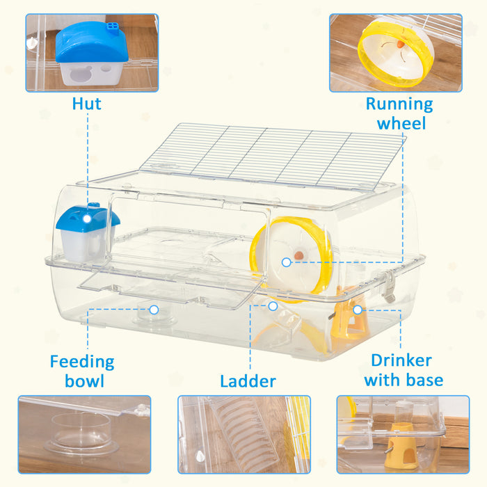 2-Storey Portable Hamster Habitat - Dual Layer Small Pet Cage with Exercise Wheel, Water Bottle & Food Dish - Ideal for Hamsters & Small Rodents