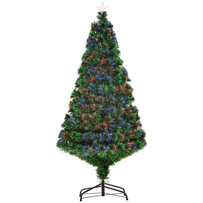Green Fiber Optic 5FT Christmas Tree - Pre-Lit Artificial Xmas Tree with Multi-Colour Lights - Perfect for Festive Home Decor