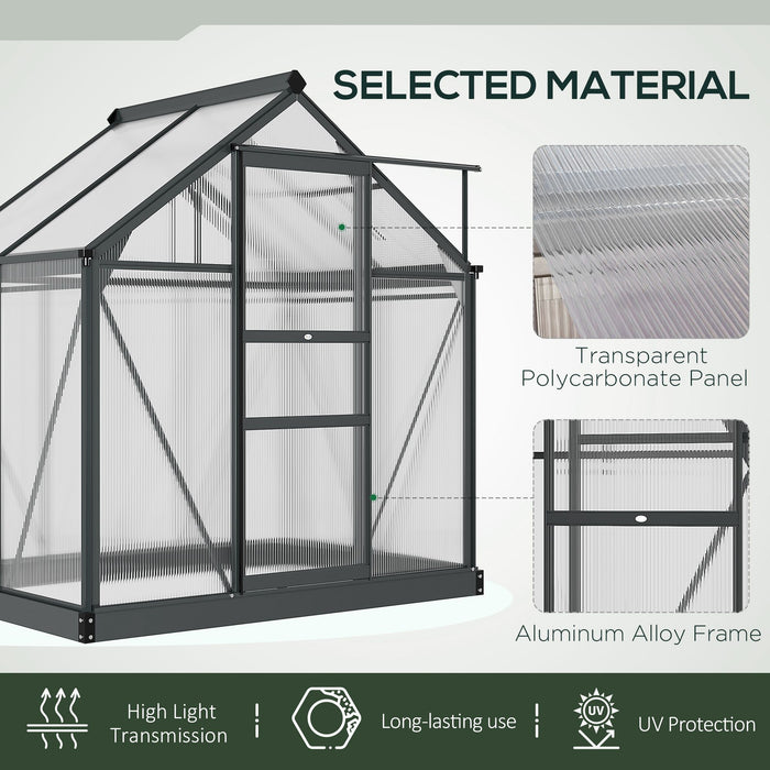 Large Walk-In Polycarbonate Greenhouse - Sturdy Galvanized Base & Aluminum Frame, Slide Door, 6x4 ft - Ideal for Garden Plant Growth & Protection