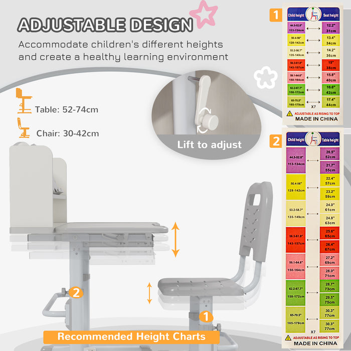 Kids' Ergonomic Study Desk Set - Height Adjustable with Drawer & Storage Shelf, 80x54.5x104cm - Ideal for Children's Homework and Craft Space, Grey
