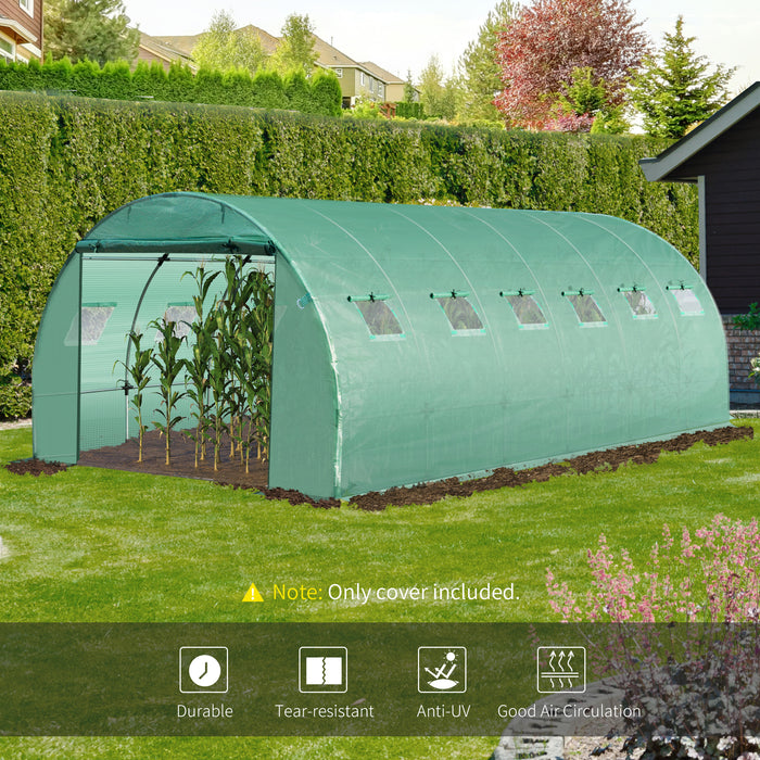 Greenhouse PE Replacement Cover 6m x 3m x 2m -  Durable Winter Garden Plant Protector with Roll-Up Windows - Ideal for Tunnel Walk-In Greenhouses