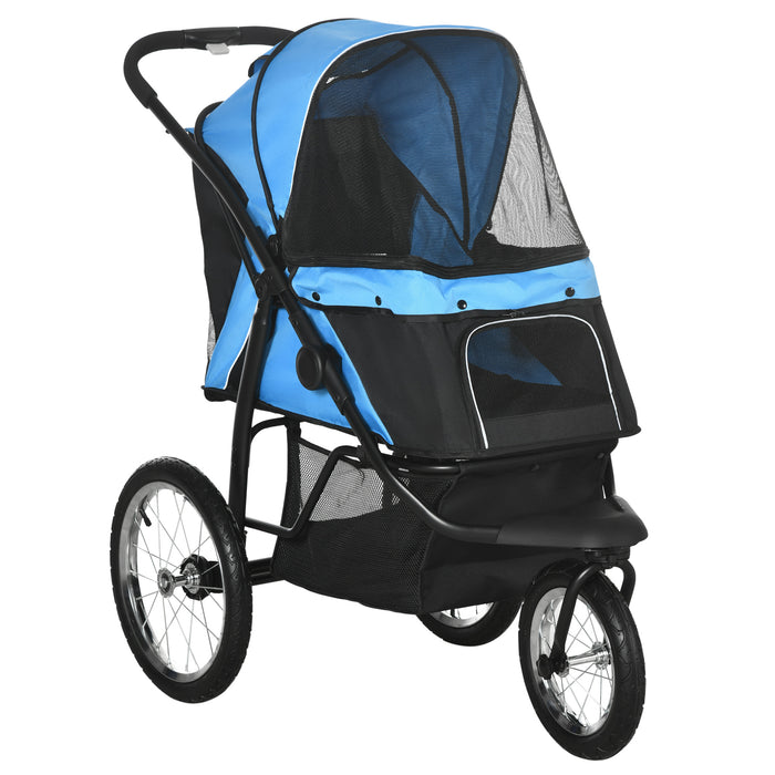 Foldable Pet Stroller with Adjustable Canopy - Sturdy Dog & Cat Pushchair with Smooth-Rolling Wheels - Ideal for Medium to Small Pets, Travel-Friendly Design, Blue