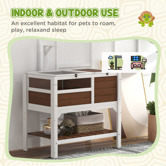 Tortoise Safe Haven - Wooden Enclosure with Shelter, Running Space, Basking Shelf, and Lamp Attachment - Ideal Habitat for Pet Tortoises