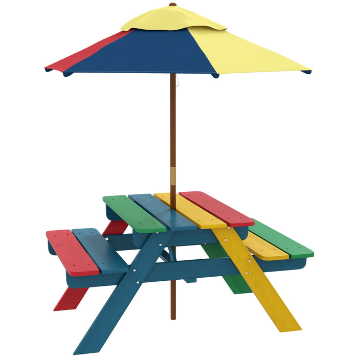 Kids' Wooden Play Table and Chair Set with Sun Parasol - Colorful, Durable Furniture for Toddlers - Ideal for Outdoor and Indoor Play, Ages 3-6