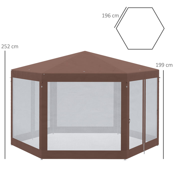 Hexagonal Garden Gazebo - Outdoor Patio Canopy Tent with Sun Shelter and Mosquito Netting - Ideal for Parties and Gatherings