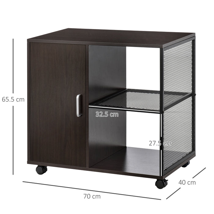 Mobile Printer Stand with Storage - Home Office File Cabinet on Casters, Walnut Brown - Space-Saving Organizer for Printing Supplies and Documents