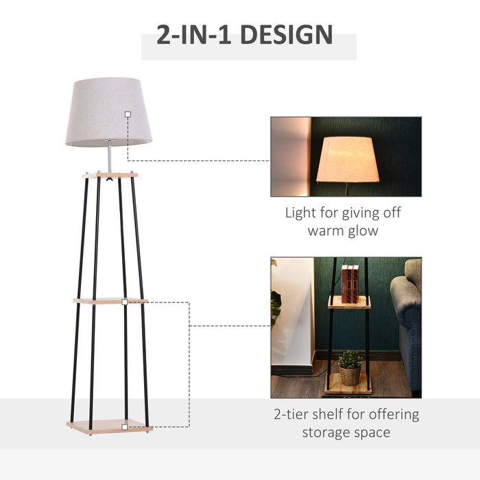 Modern Metal Tripod Floor Lamp with Shelving - E27 Lampshade, 3-Tier Storage, Foot Switch Control - Stylish Lighting & Display Solution for Contemporary Homes