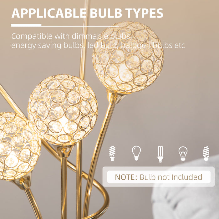 Modern 5-Light Crystal Floor Lamp - Elegant Gold-Tone Upright Stand for Living Room and Bedroom, 34x25x156cm - Chic Lighting Solution for Stylish Homes