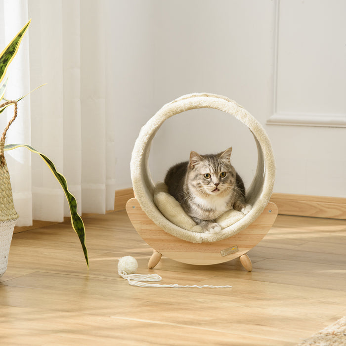 Elevated Cat House with Scratcher - Comfy Kitten Bed & Pet Shelter, 41x38x43 cm, Soft Cushioned Interior - Ideal for Cat Napping & Play